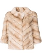 Yves Salomon - High Neck Jacket - Women - Silk/rabbit Fur - 38, Pink/purple, Silk/rabbit Fur