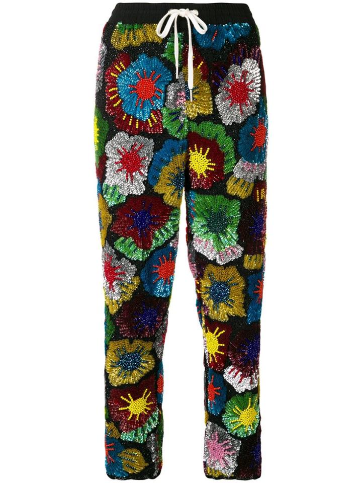 Ashish Sequin Floral Patch Trousers - Black