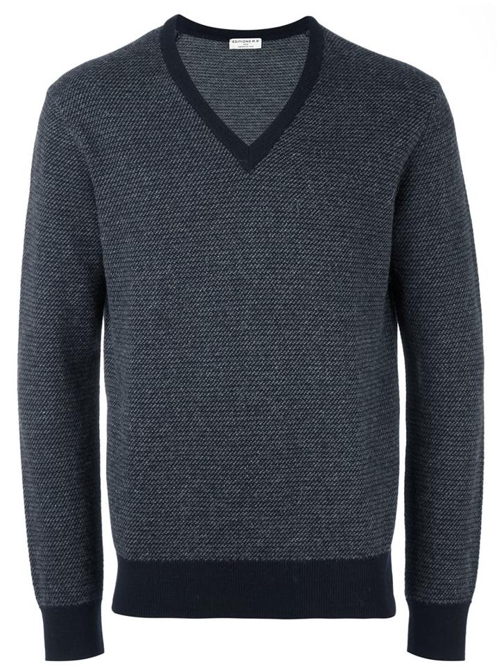 Éditions M.r Jacquard V-neck Pullover, Men's, Size: Large, Blue, Alpaca/merino