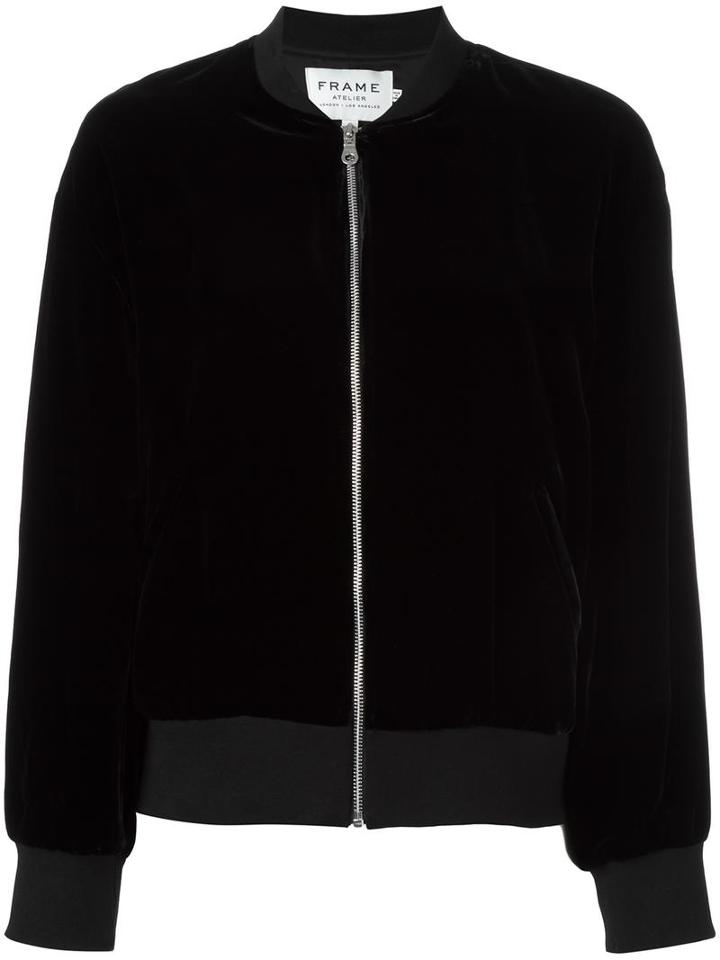 Frame Denim Classic Bomber Jacket, Women's, Size: Large, Black, Polyester/spandex/elastane/viscose