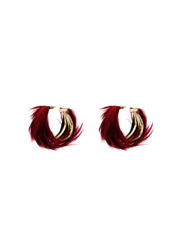 Katerina Makriyianni Feather Hoop Earrings - Red