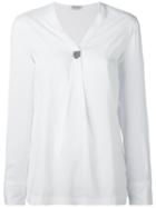 Brunello Cucinelli Classic V-neck Blouse, Women's, Size: Large, White, Silk/spandex/elastane