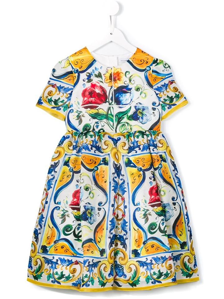 Dolce & Gabbana Kids 'majolica' Dress, Girl's, Size: 8 Yrs, Yellow/orange