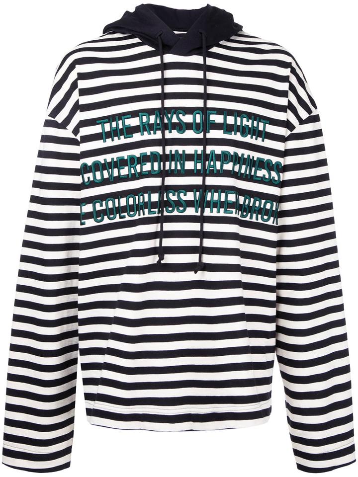 Juun.j - Striped Text Detail Hoodie - Men - Cotton - 46, Black, Cotton