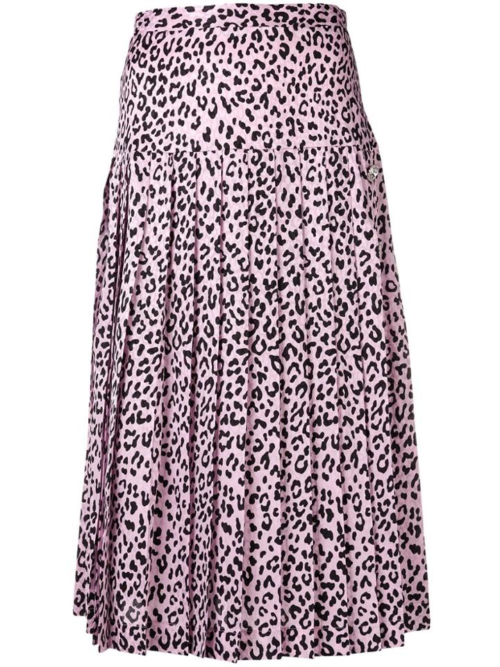Alessandra Rich Leopard Print Pleated Skirt - Pink