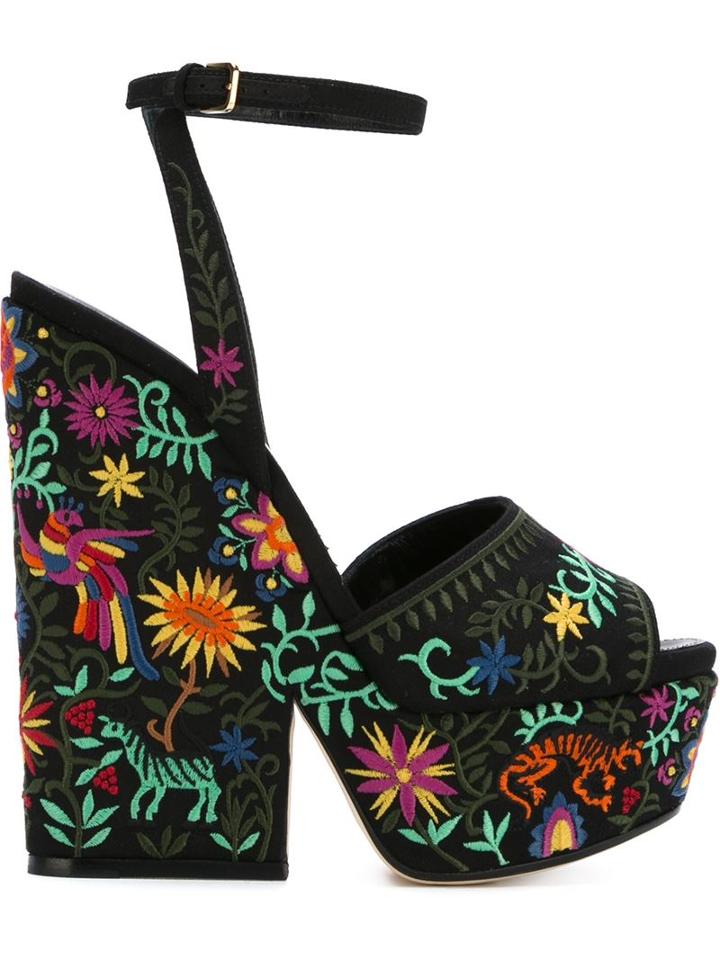 Sergio Rossi Embroidered Platform Sandals