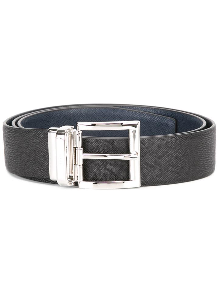 Prada Belt With Silver Tone Buckle, Men's, Size: 100, Black, Leather