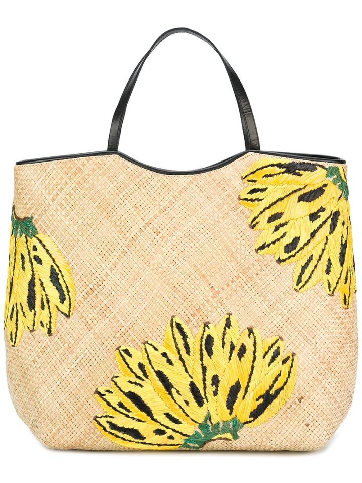 Aranaz Banana Tote Bag, Women's, Nude/neutrals, Straw/leather