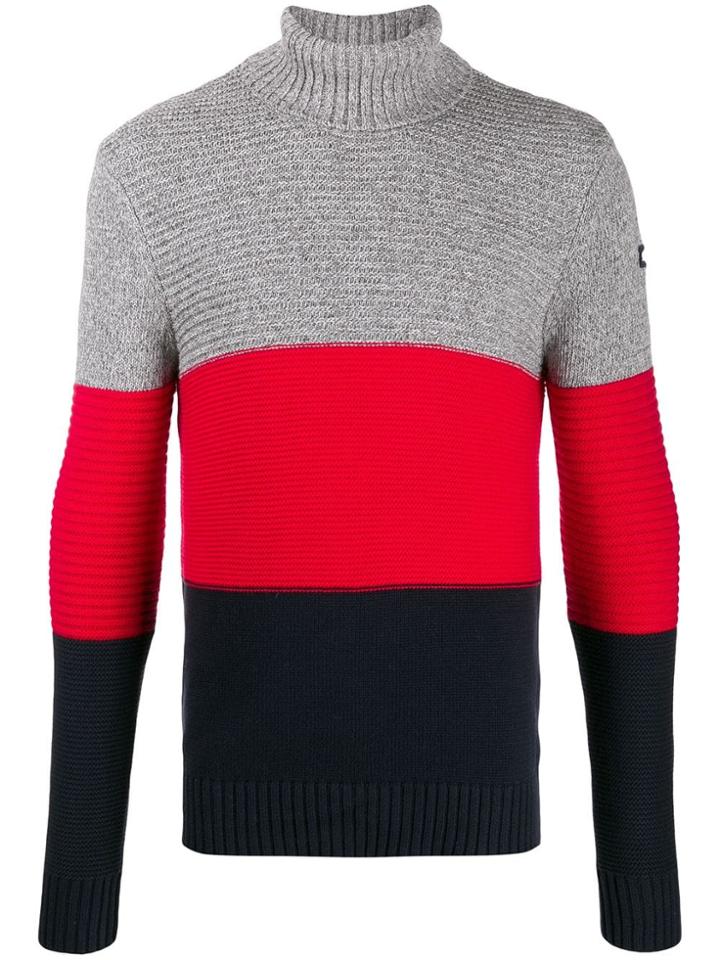 Schott Striped Roll Neck Jumper - Grey