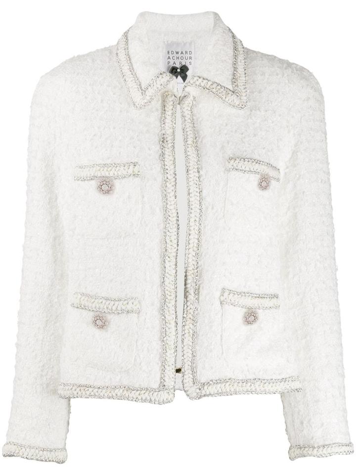 Edward Achour Paris Bouclé Knitted Blazer - White