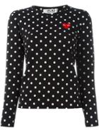 Comme Des Garçons Play Embroidered Heart Polka Dot T-shirt, Women's, Size: Medium, Black, Cotton