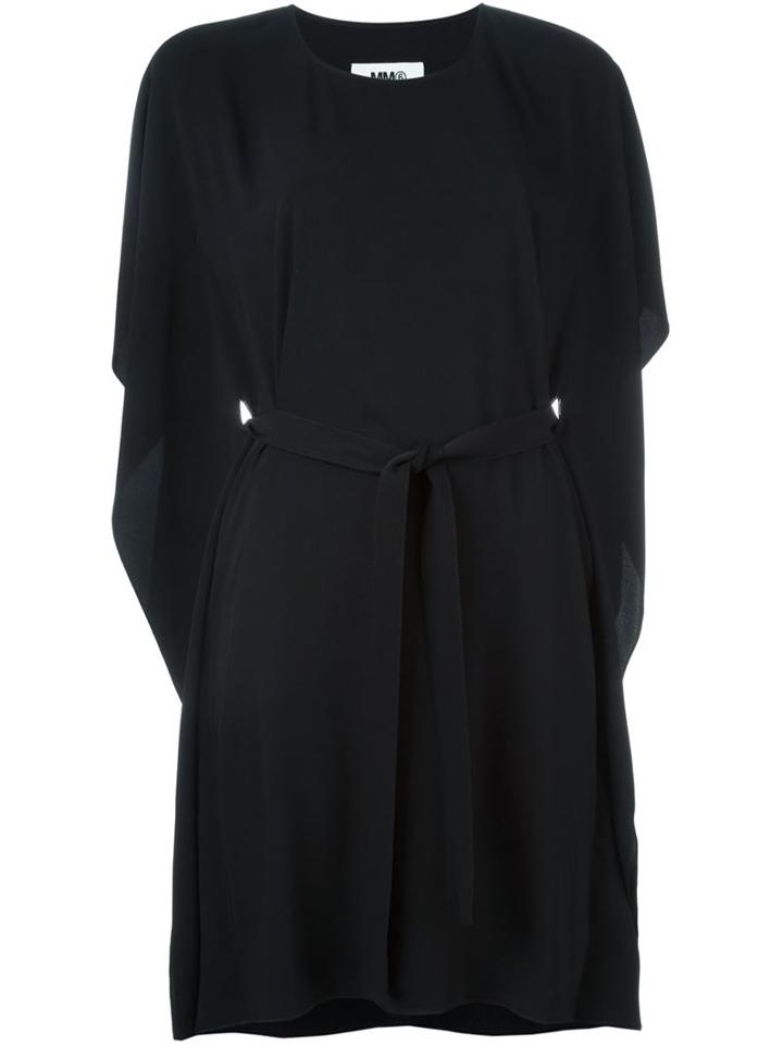 Mm6 Maison Margiela Loose Fit Belted Dress, Women's, Size: 36, Black, Polyester