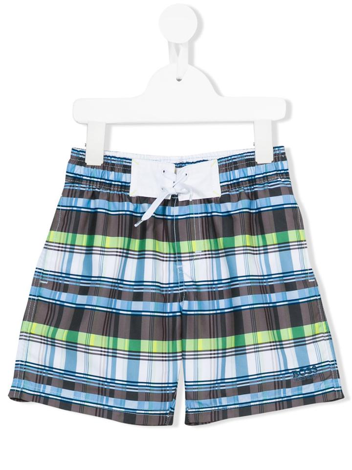 Boss Kids Checked Swim Shorts, Boy's, Size: 12 Yrs, Blue