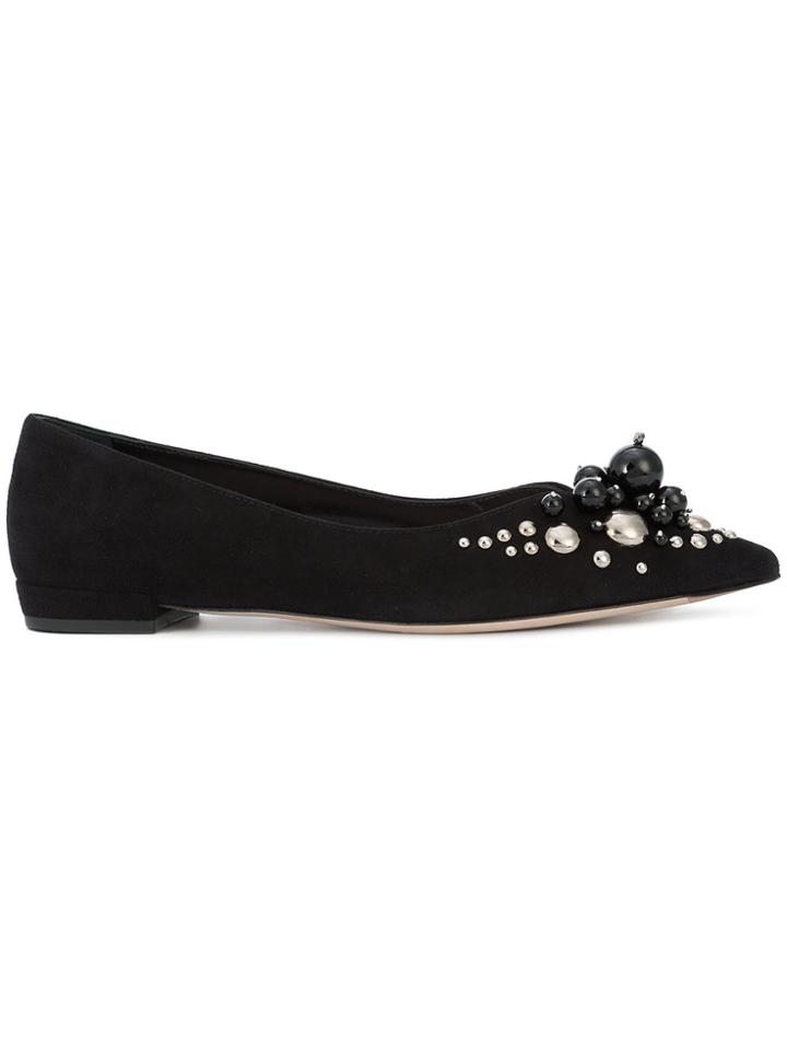 Miu Miu Embellished Ballerina Shoes - Black
