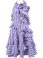 Maison Rabih Kayrouz Striped Ruffled Sleeveless Dress - Pink & Purple