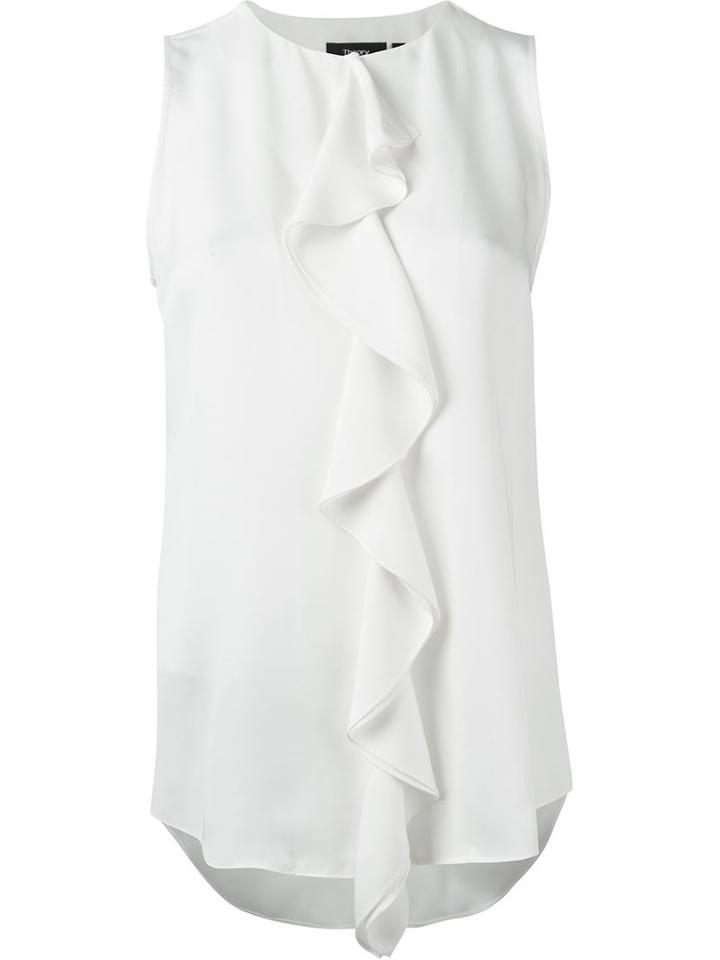 Theory Ruffled Trim Sleeveless Top, Women's, Size: Small, Nude/neutrals, Silk