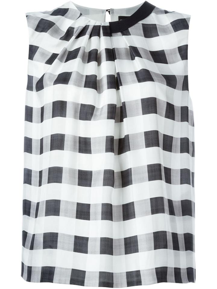 Giorgio Armani Checked Pleated Asymmetric Wide Tank Top - Black