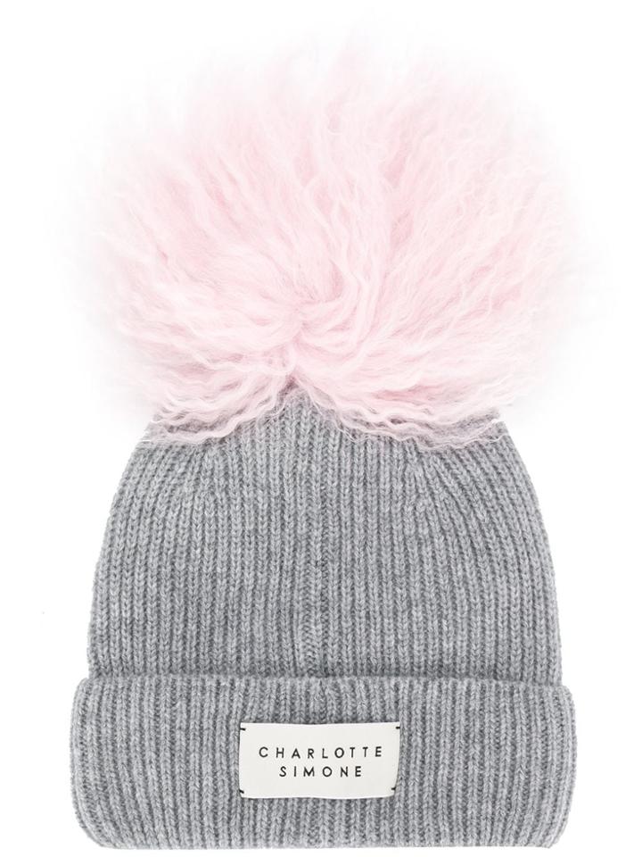 Charlotte Simone Cashmere Pom Pom Beanie - Grey