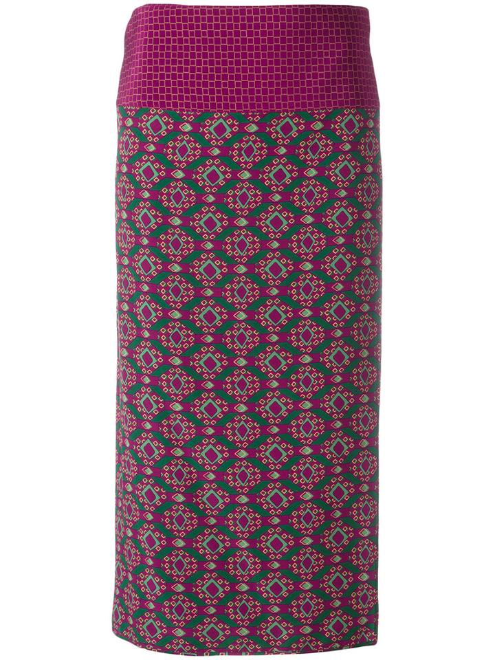 Aspesi Geometric Print Midi Skirt, Women's, Size: 46, Pink/purple, Silk