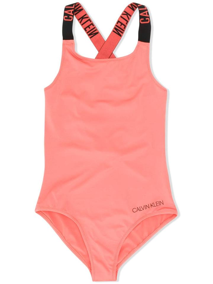 Calvin Klein Kids Teen Logo Straps Swimsuit - Orange