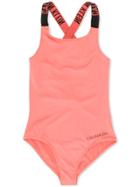 Calvin Klein Kids Teen Logo Straps Swimsuit - Orange