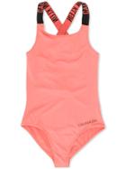 Calvin Klein Kids Teen Logo Straps Swimsuit - Orange