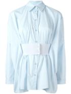 Mm6 Maison Margiela Belt Pleated Shirt, Women's, Size: 40, Blue, Cotton