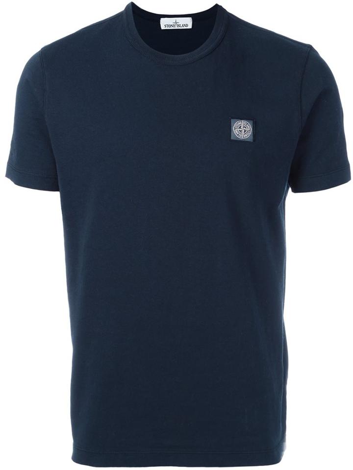 Stone Island Logo Patch T-shirt, Men's, Size: Large, Blue, Cotton