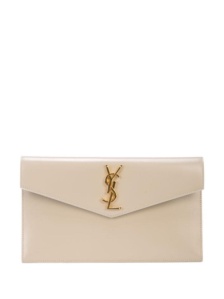 Saint Laurent Logo Appliqué Clutch - Neutrals