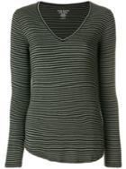 Majestic Filatures V-neck Striped Jersey Top - Black
