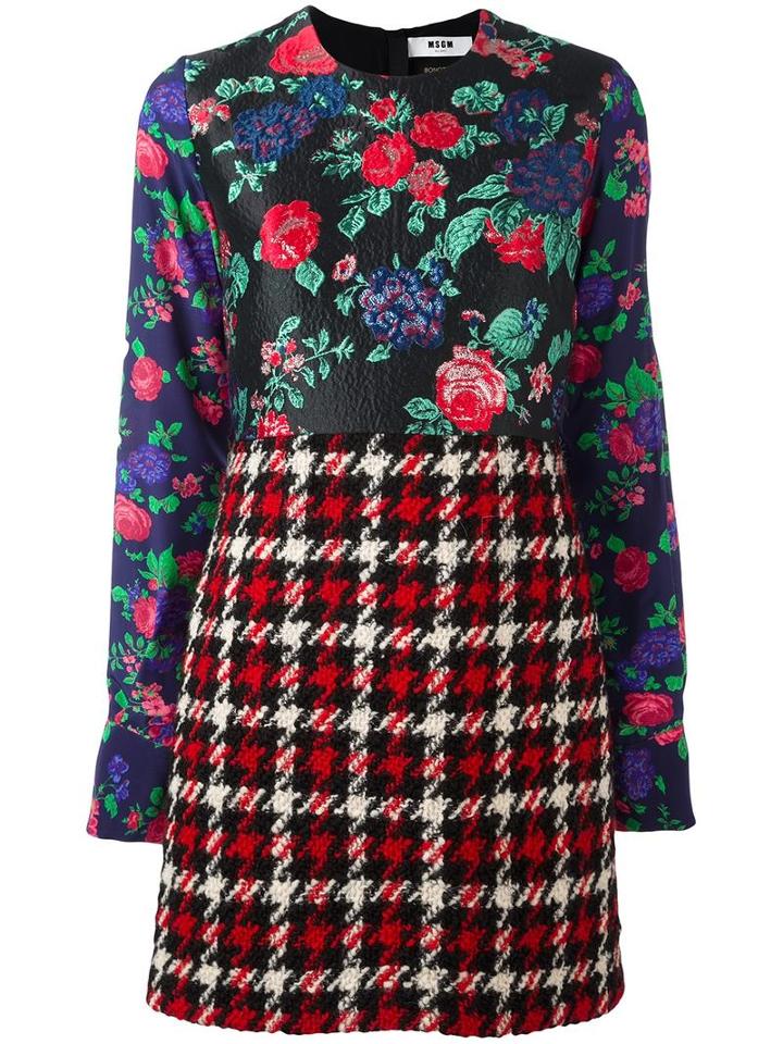 Msgm Multi-pattern Dress, Women's, Size: 40, Black, Wool/polyamide/polyester