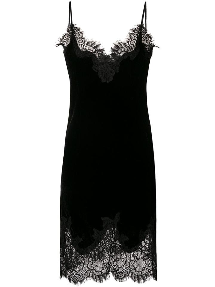 Gold Hawk Lace Trim Velvet Slip Dress - Black