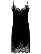 Gold Hawk Lace Trim Velvet Slip Dress - Black