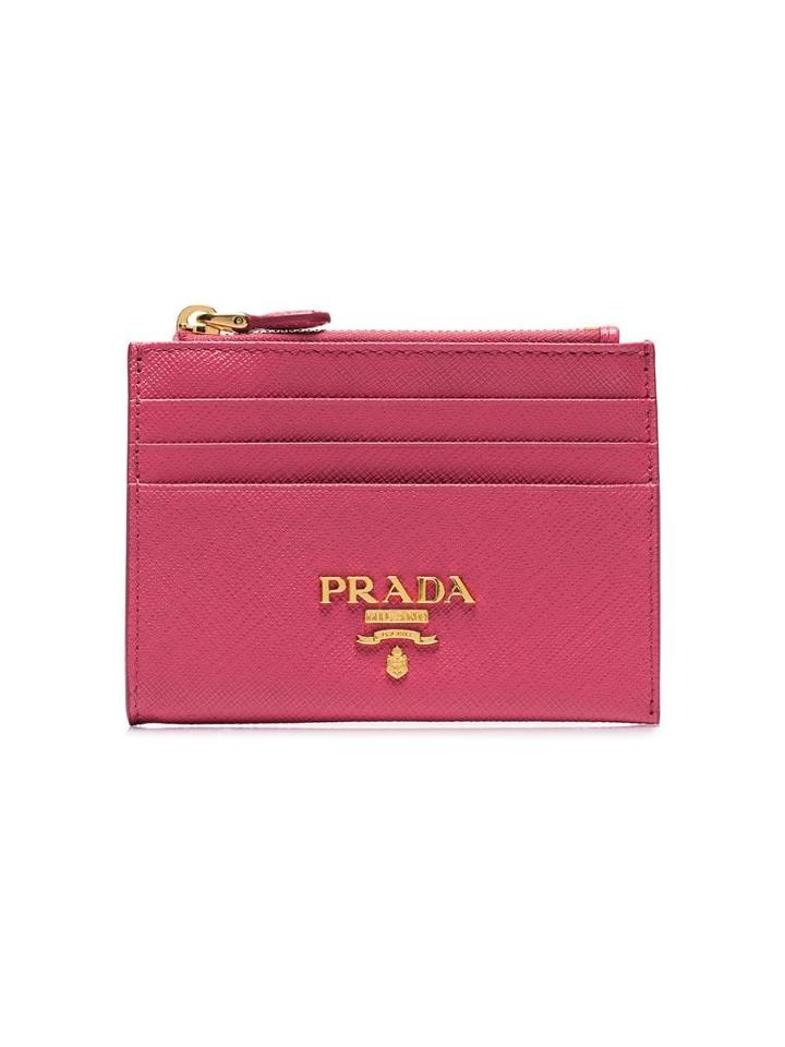 Prada Logo Plaque Zip Purse - Pink