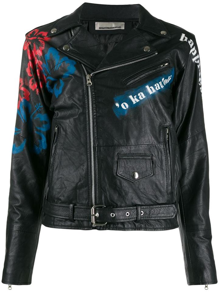 Night Market Aloha Biker Jacket - Black