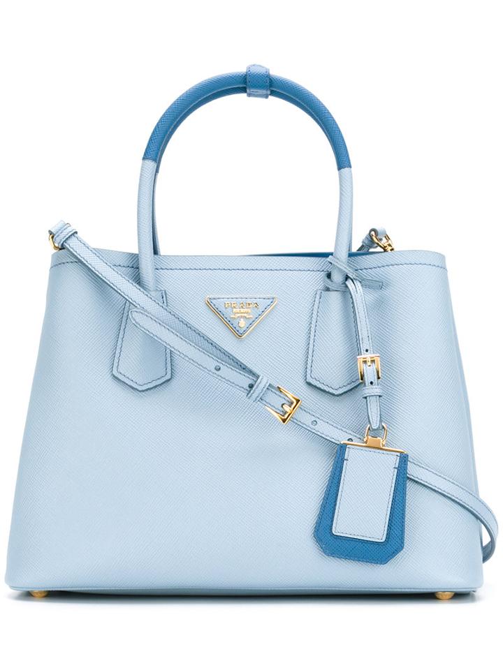 Prada Logo Plaque Tote, Women's, Blue, Leather