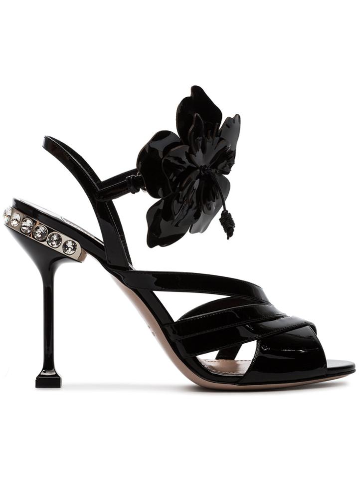 Miu Miu Black Flower 105 Patent Leather Sandals