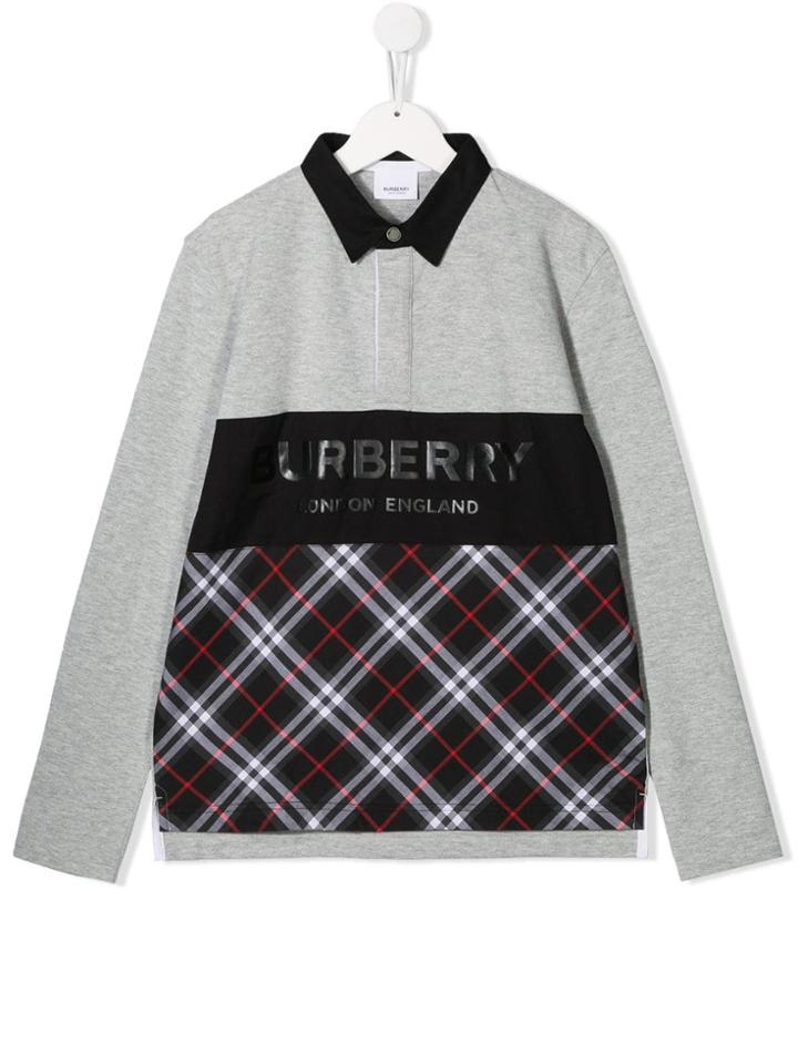 Burberry Kids Teen Contrasting Panels Polo Shirt - Grey