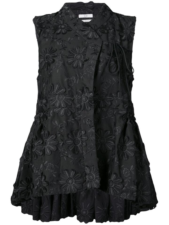 Co Floral Embroidery Top - Black