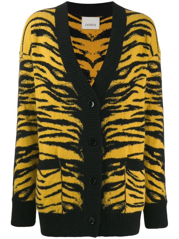 Laneus Animal Pattern Knit Cardigan - Yellow