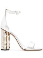 Salvatore Ferragamo Ridged Heel Sandals - Silver