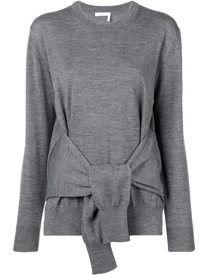 Chloé Fine Knit Tie-waist Knit Top - Grey