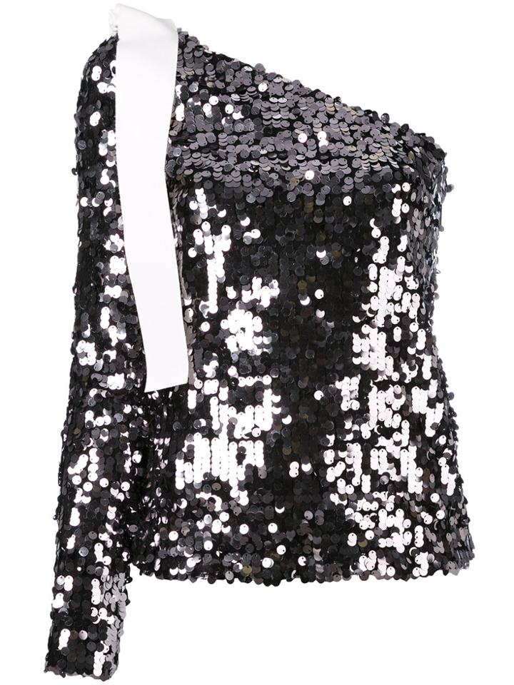 Msgm One Shoulder Sequin Top - Black