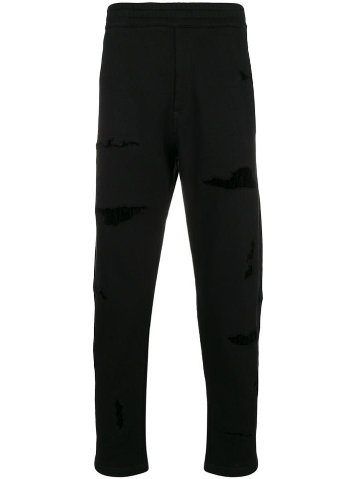 Alexander Mcqueen Distressed Stitched Jogging Bottoms - Black