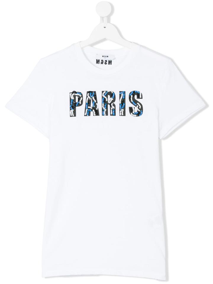 Msgm Kids Beaded Paris Print T-shirt - White