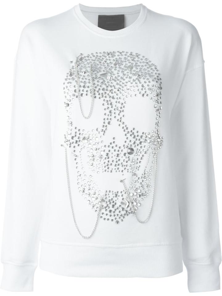 Philipp Plein 'tiered' Sweatshirt, Women's, Size: Medium, White, Cotton/metal (other)/glass