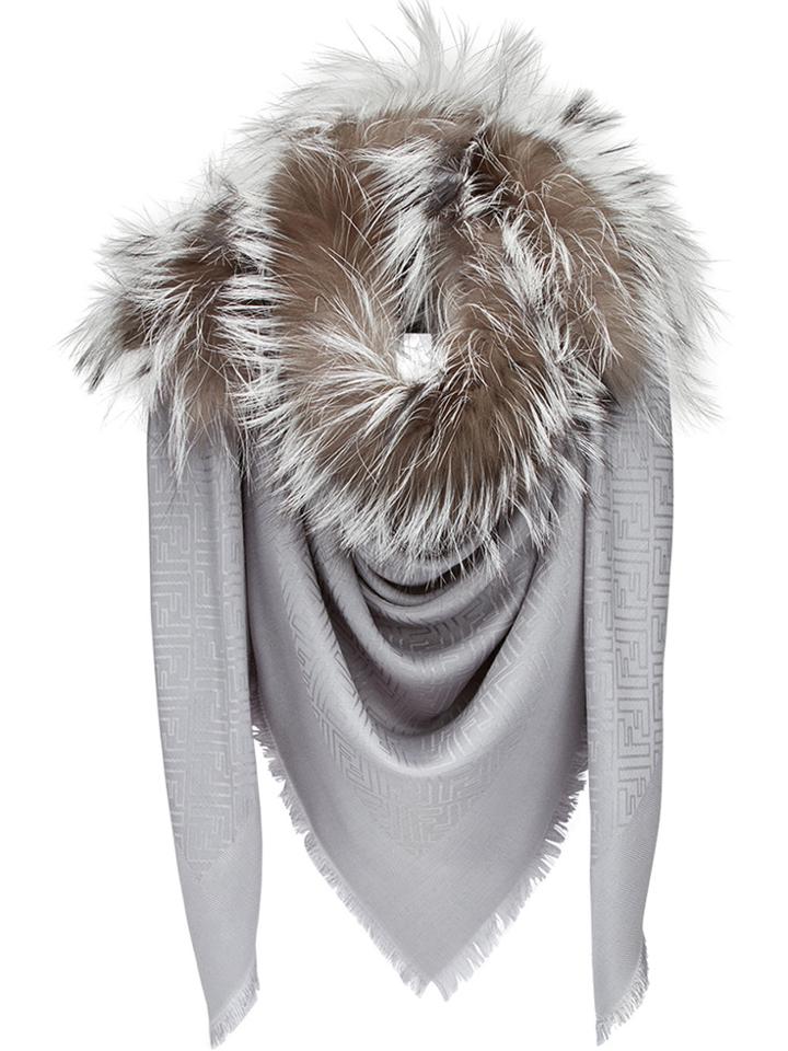 Fendi Fur Trim Scarf - Grey