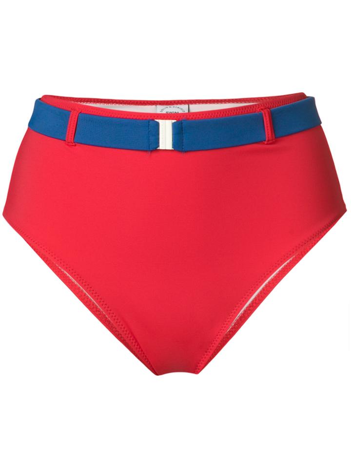 Solid & Striped High Waisted Belted Bikini Bottoms - Red