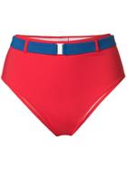 Solid & Striped High Waisted Belted Bikini Bottoms - Red
