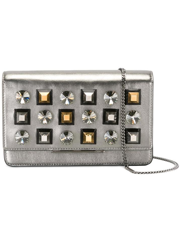 Fendi - Studded Cross Body Bag - Women - Leather/crystal/grey Diamond - One Size, Women's, Leather/crystal/grey Diamond